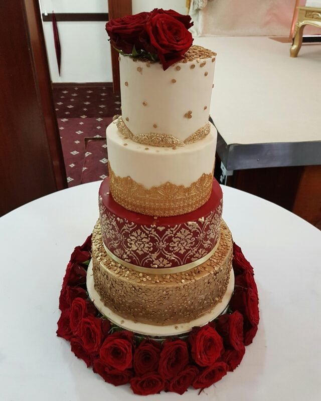 Bollywood red and gold wedding cake